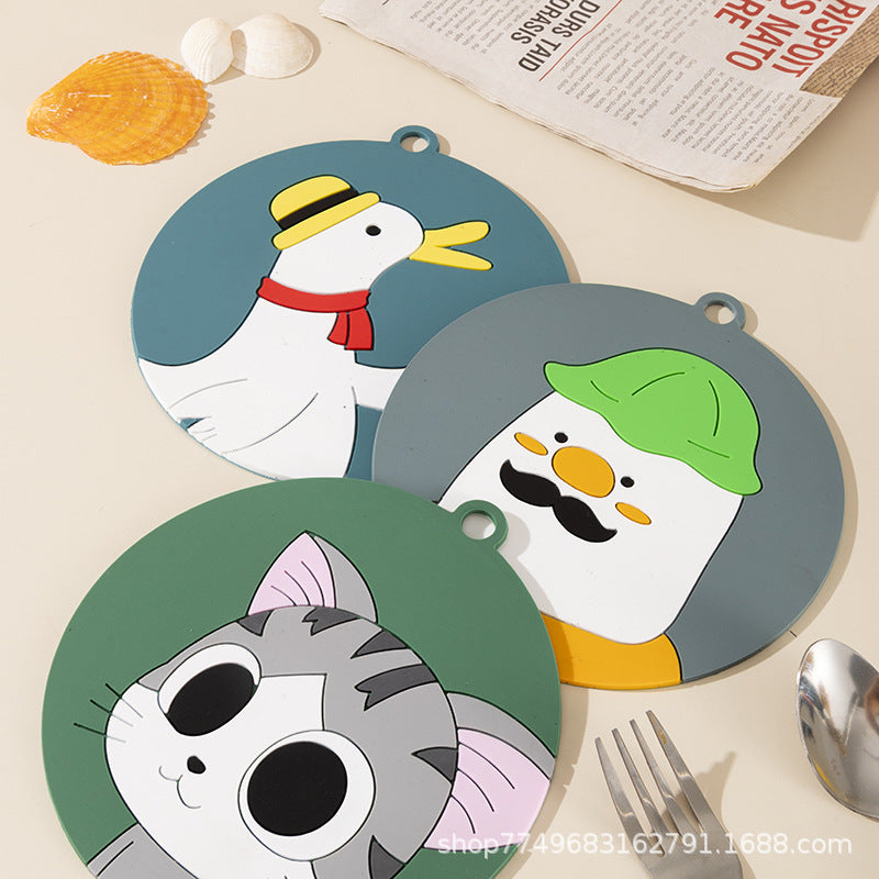 Cartoon animal silicone round anti-scalding placemat coaster (large)