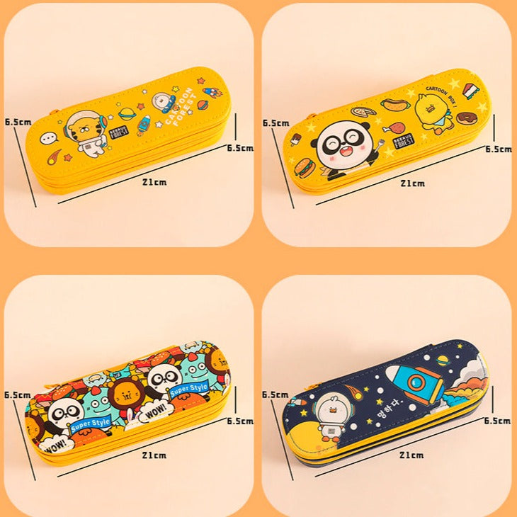 Cartoon design double layer large capacity pencil case