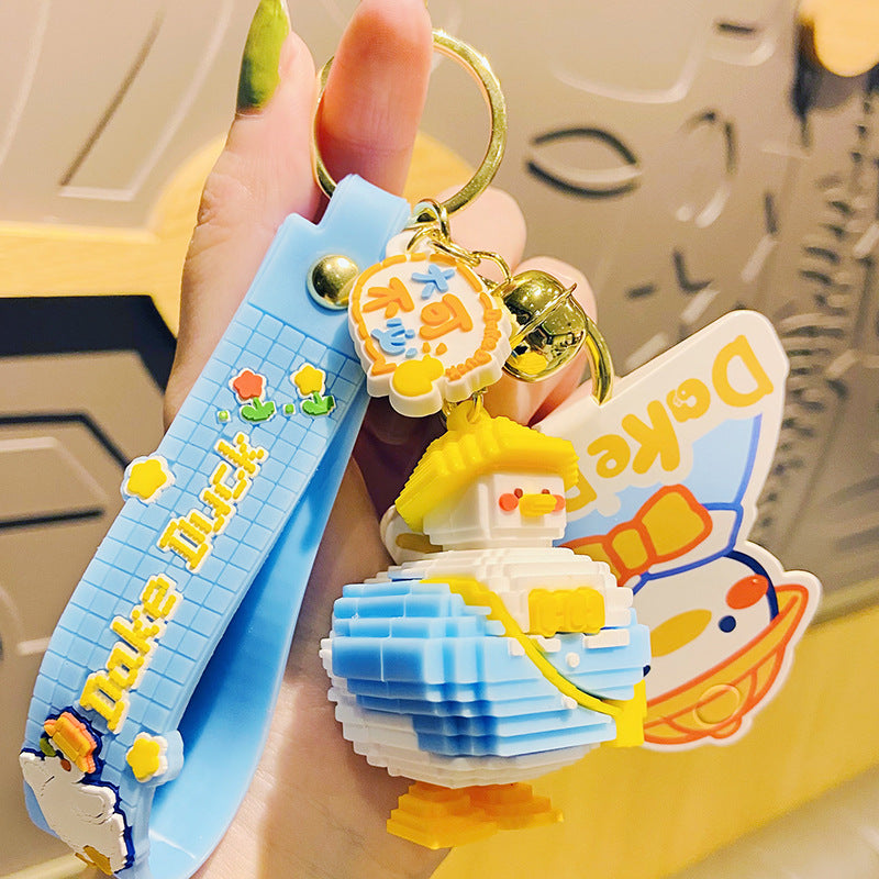 Creative cartoon silicone building block duck keychain