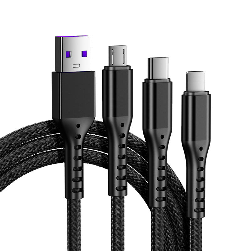 Three in one fast charging one drag three charging cable 5A multi-head nylon braided cable