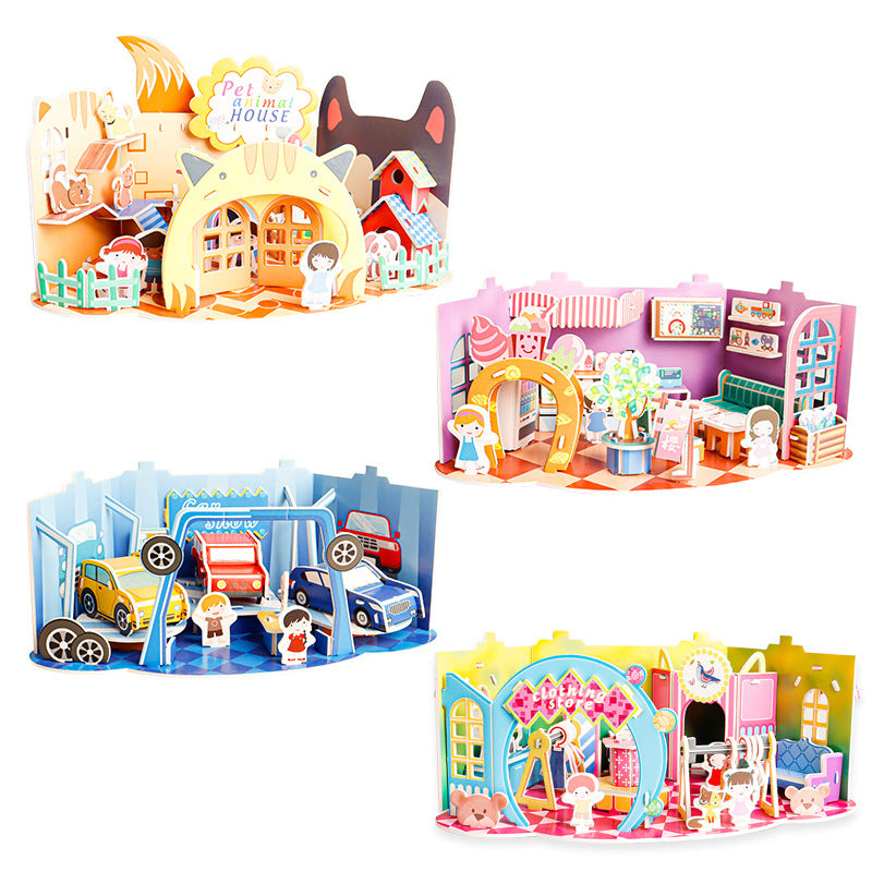 Cartoon house paper 3d model puzzle set (Set of 4)