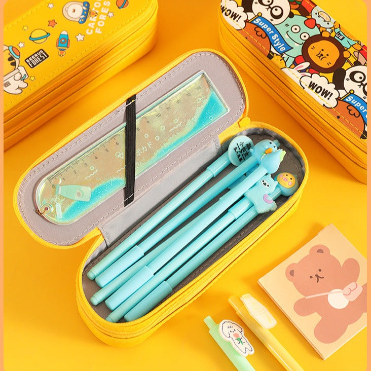 Cartoon design double layer large capacity pencil case