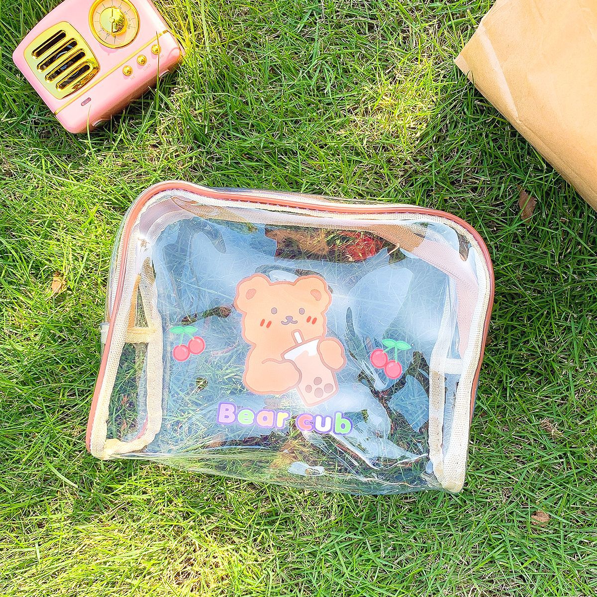 Cartoon transparent large capacity stationery bag