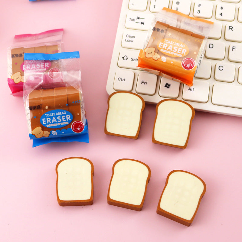 Cartoon toast block eraser（4Pcs / Set ）