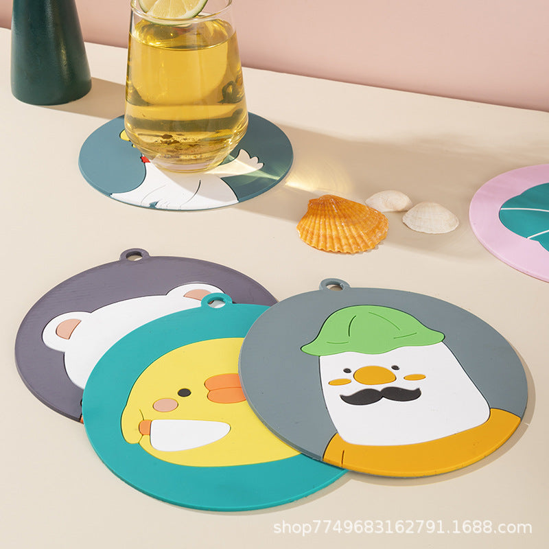 Cartoon animal silicone round anti-scalding placemat coaster (large)