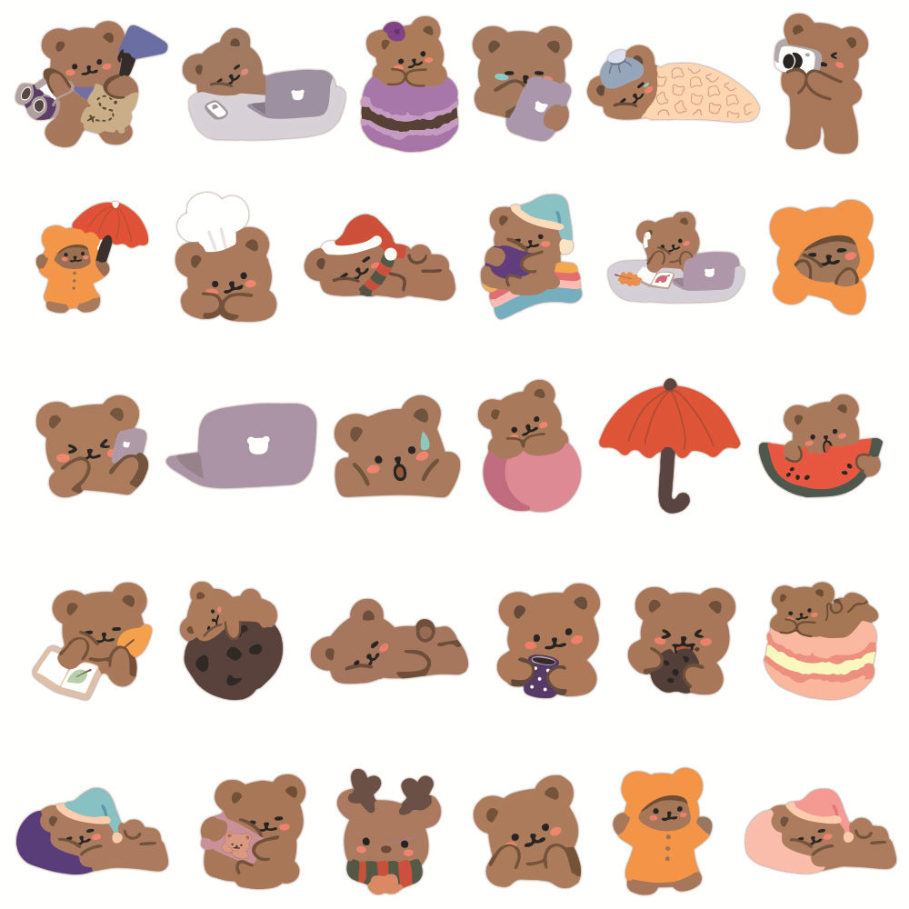 Cute Brown Bear Stickers (60pcs)