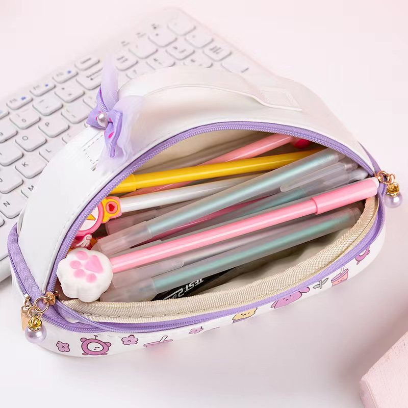 Cute double zipper double pencil pouch