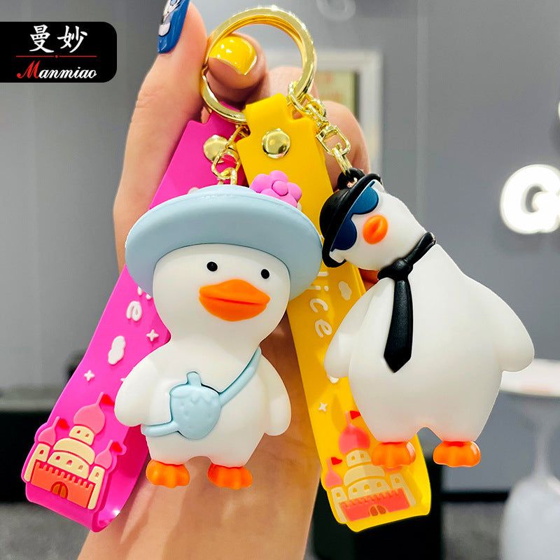 Cartoon PVC Cute Crooked Neck Duck 3D Keychain Animal Lanyard Key Chain