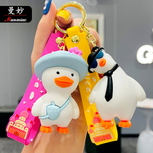 Cartoon PVC Cute Crooked Neck Duck 3D Keychain Animal Lanyard Key Chain