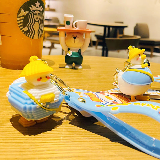 Creative cartoon silicone building block duck keychain