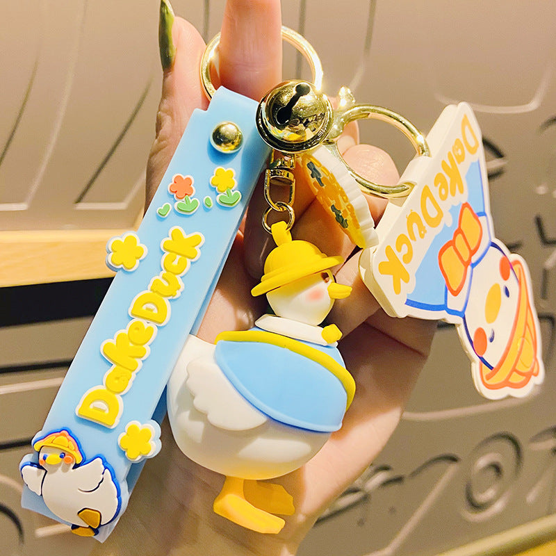 Creative cartoon silicone building block duck keychain