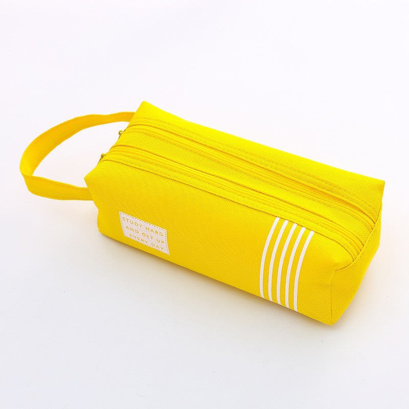 Canvas solid colour double layer pencil bag