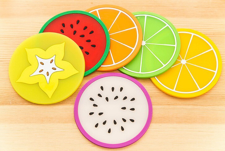 Colorful jelly color fruit shape soft rubber coaster set(7pcs)