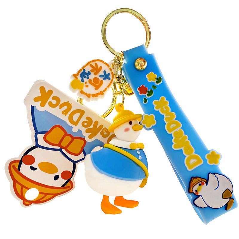 Creative cartoon silicone building block duck keychain