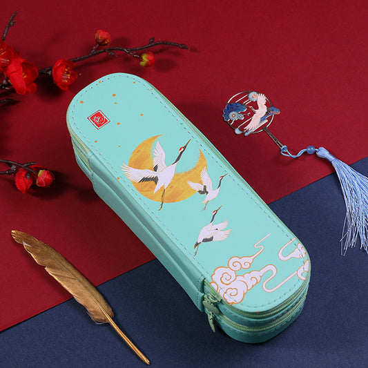 Chinese style canvas double pencil pouch