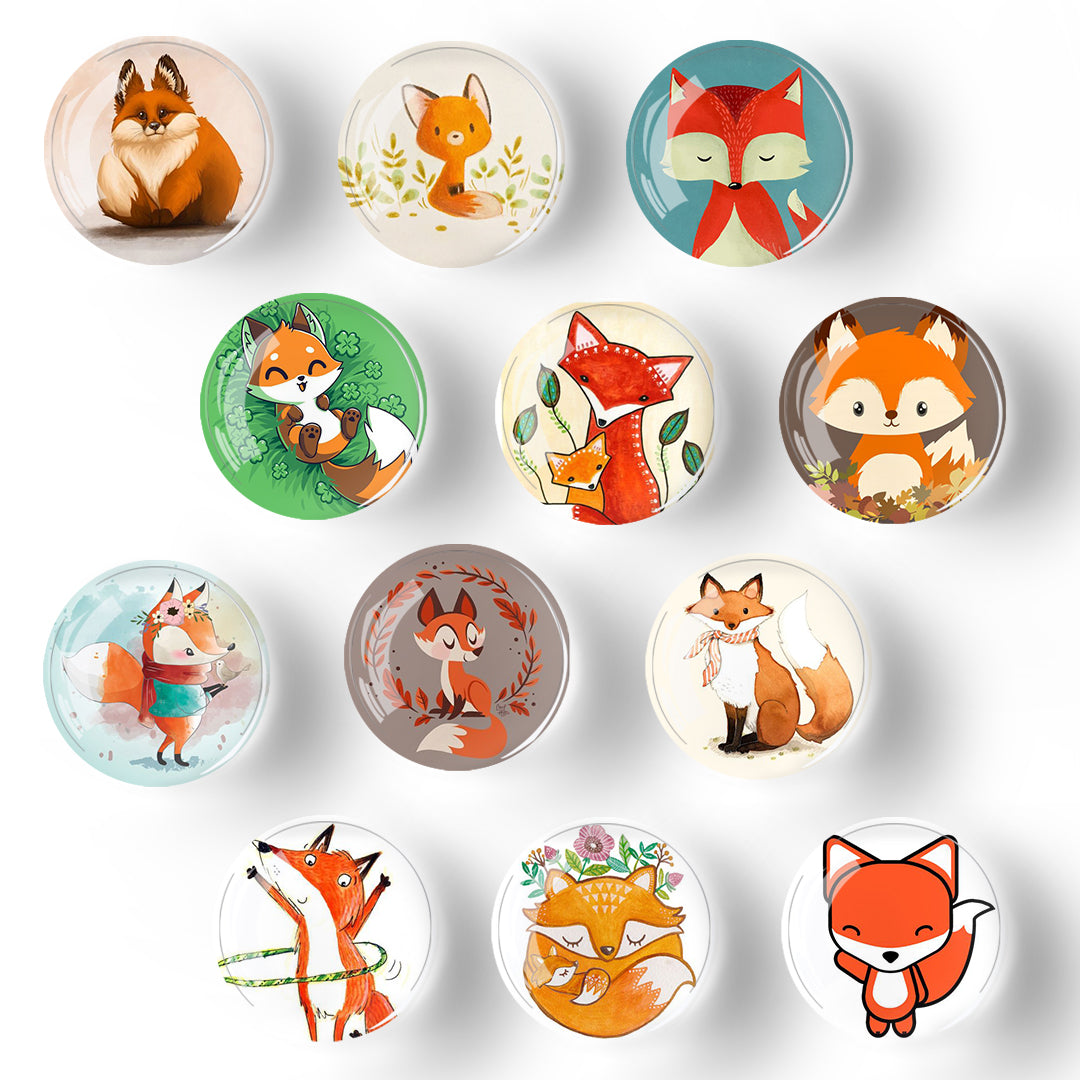 Crystal Glass Cute Fox Pin Refrigerator Stickers(12pcs/set)