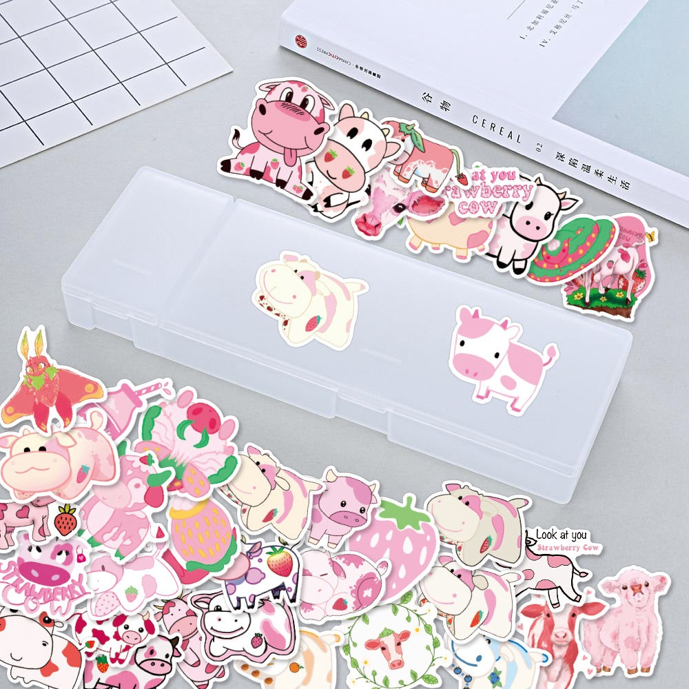 Cute Strawberry Cow Stickers (50pcs)