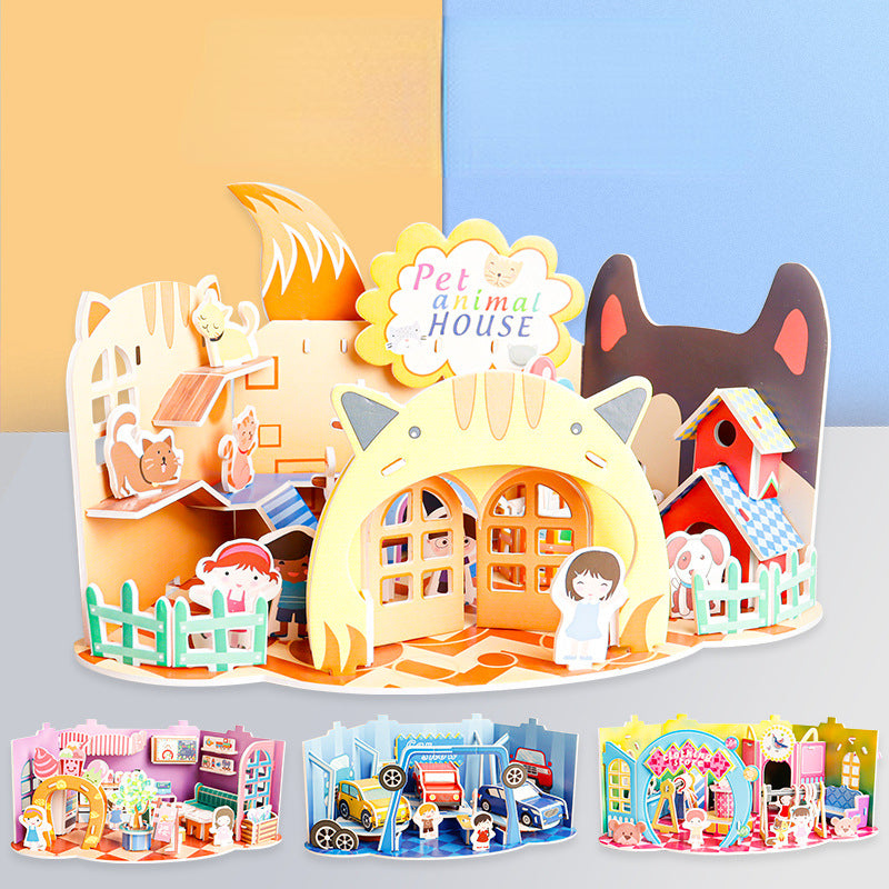 Cartoon house paper 3d model puzzle set (Set of 4)