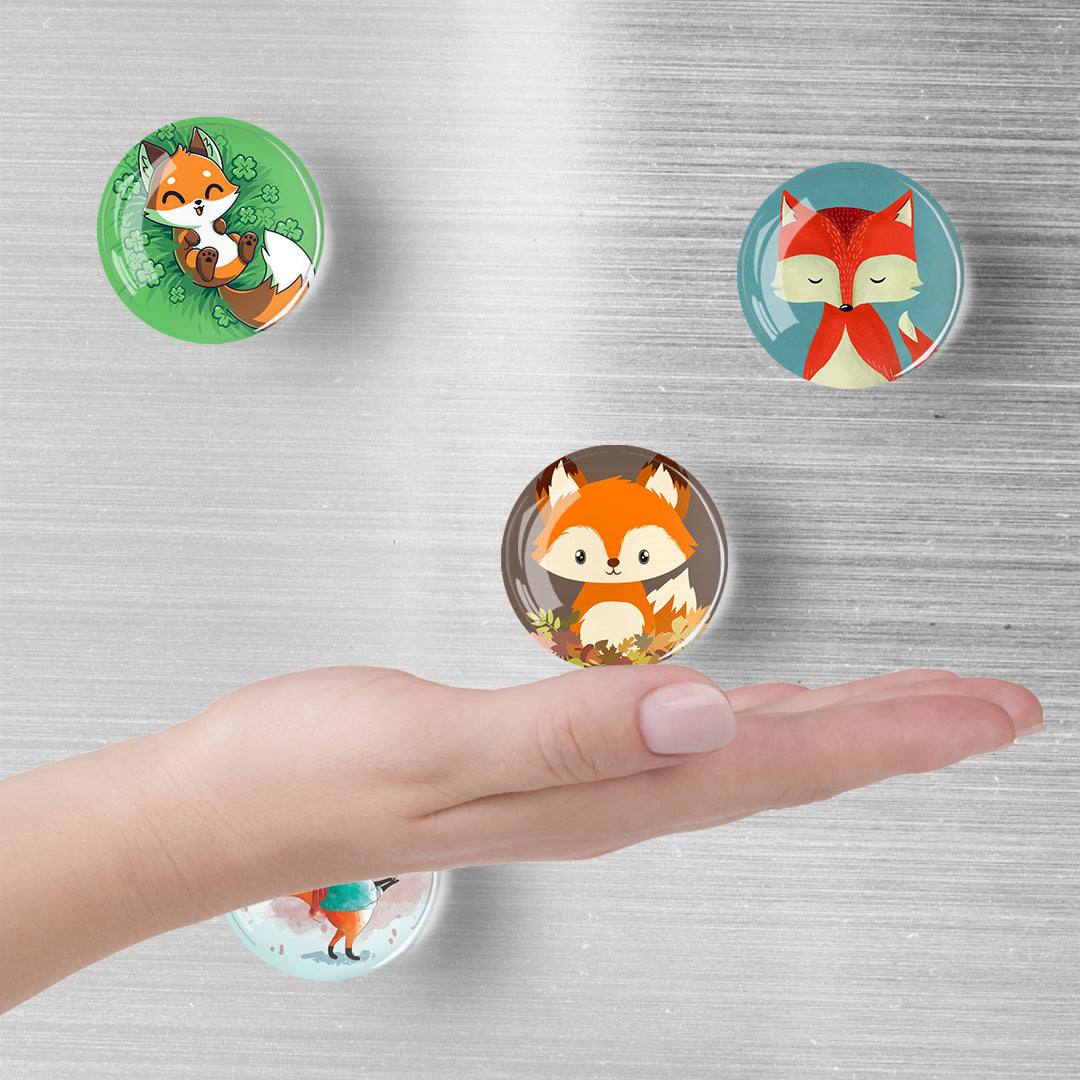 Crystal Glass Cute Fox Pin Refrigerator Stickers(12pcs/set)