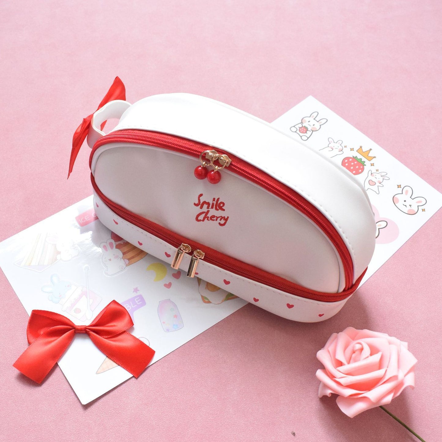 Cute double zipper double pencil pouch