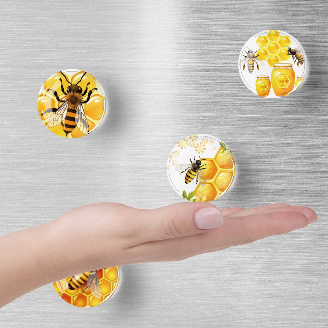 Crystal glass cartoon bee refrigerator stickers (12pcs/set)