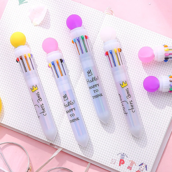 Cute coloured ball ten colour ballpoint pen