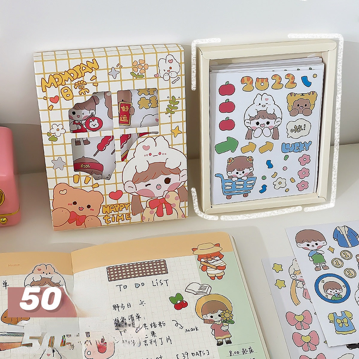 Lovely booklet stickers 50 sheets/box（800pcs）