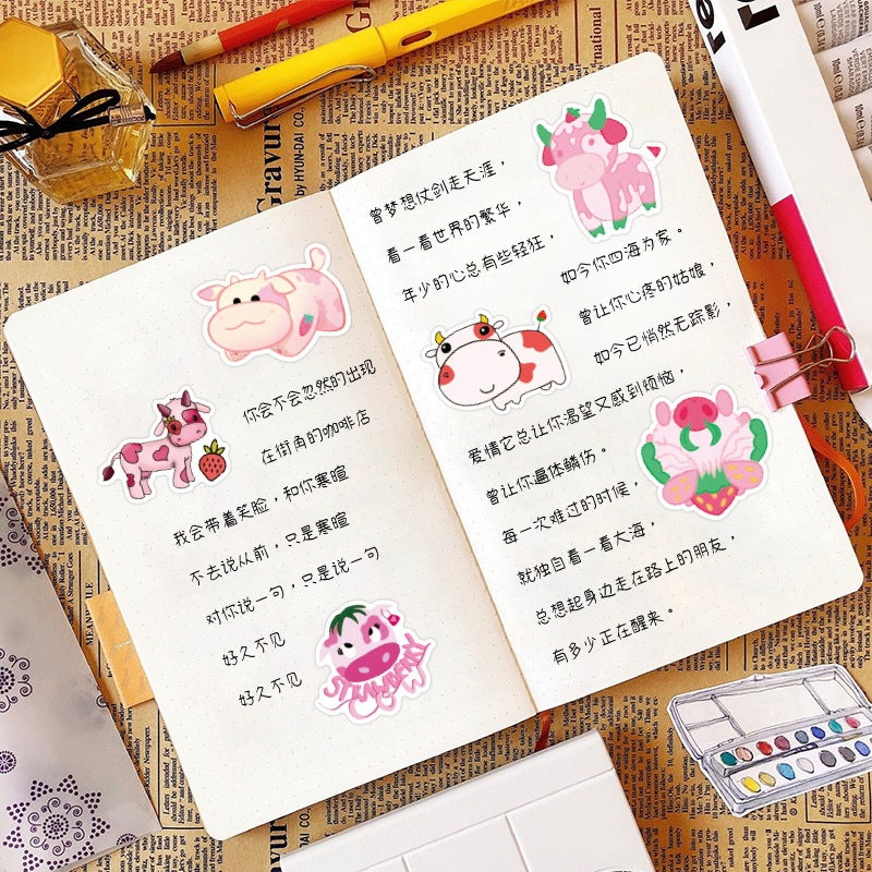 Cute Strawberry Cow Stickers (50pcs)