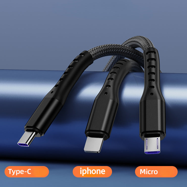 Three in one fast charging one drag three charging cable 5A multi-head nylon braided cable