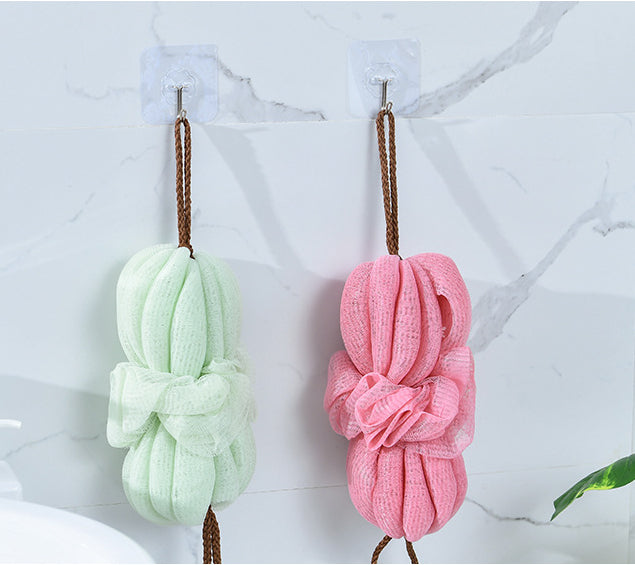 Long solid color loofah foam bath ball