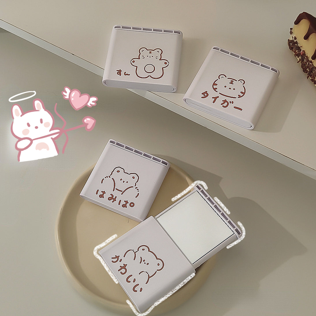 Cute cartoon pattern simple folding portable makeup mirror phone stand