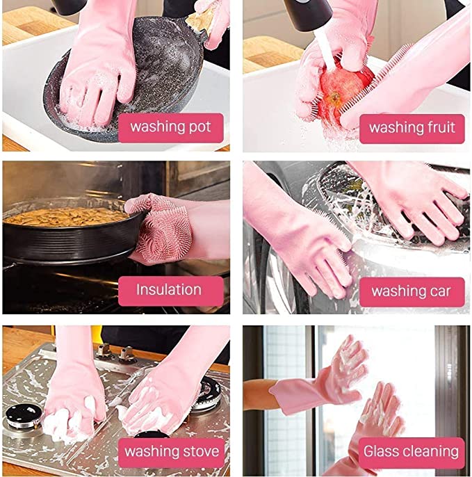 Anti-slip and wear-resistant silicone dishwashing gloves