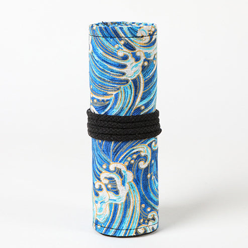 Stamping blue sea cotton and linen printing simple roll pencil pouch