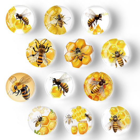 Crystal glass cartoon bee refrigerator stickers (12pcs/set)