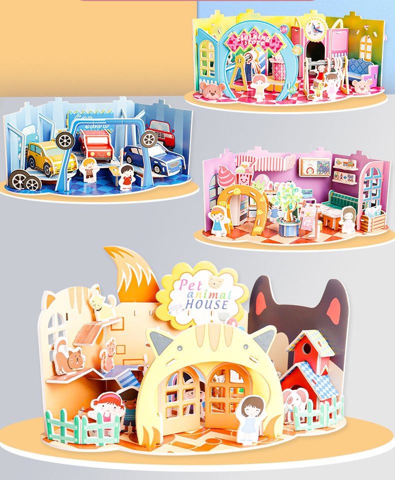 Cartoon house paper 3d model puzzle set (Set of 4)