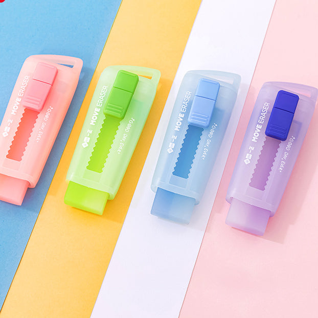 Fashionable colourful push-pull erasers (colours random)