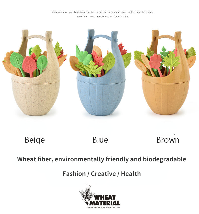 Scandinavian style wheat grass barrel creative mini barrel leaf fruit fork set