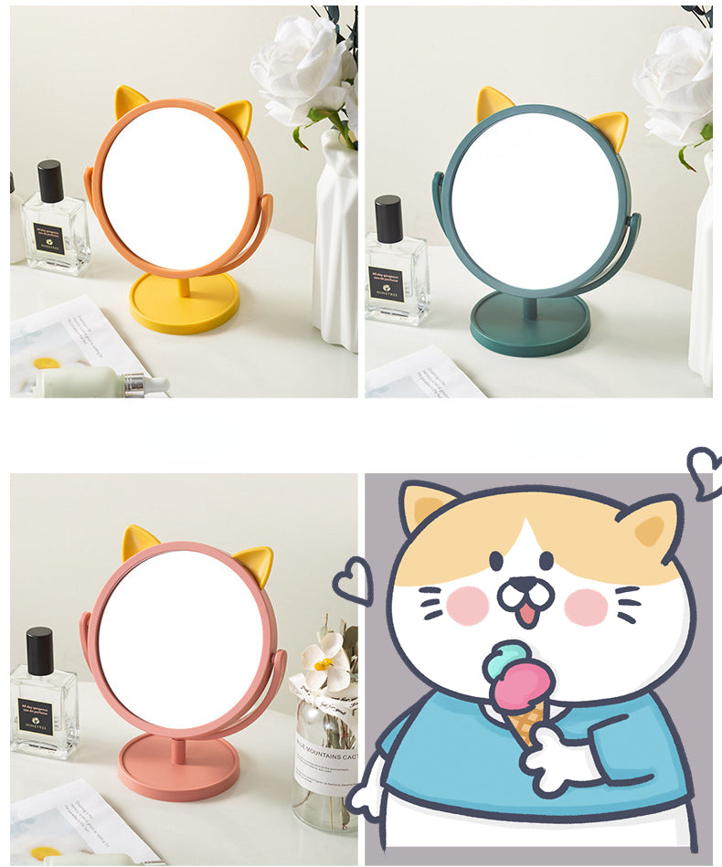 Fun cat ear desktop cartoon portable makeup mirror