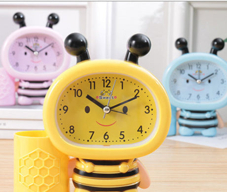 Cartoon bee animal plastic alarm clock pen holder