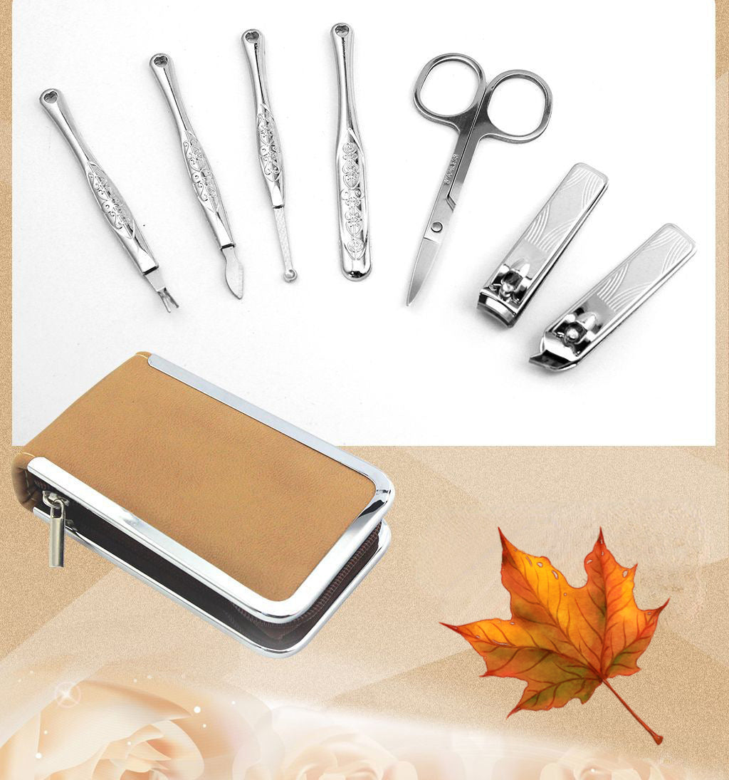 Beautifully carved seven-piece nail art tool set