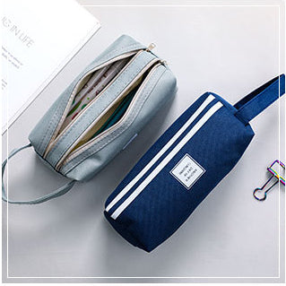 Canvas solid colour double layer pencil bag