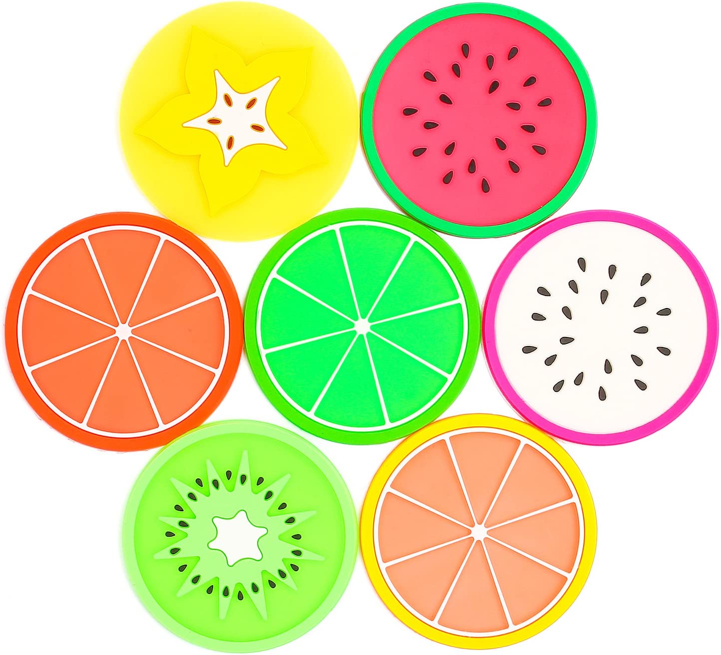 Colorful jelly color fruit shape soft rubber coaster set(7pcs)