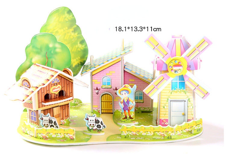 Children's cartoon 3D paper  building puzzle