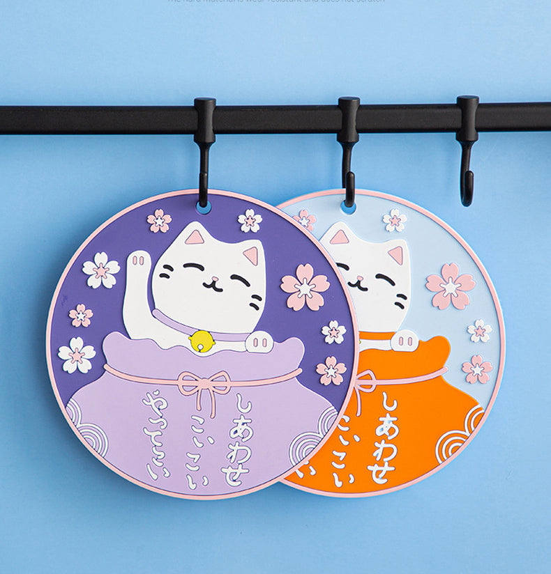 Japanese style cartoon three-dimensional cat PVC soft rubber anti-hot placemats