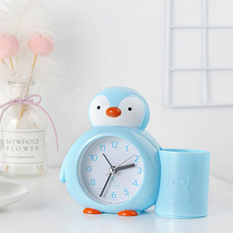 Cartoon penguin animal plastic alarm clock pencil holder