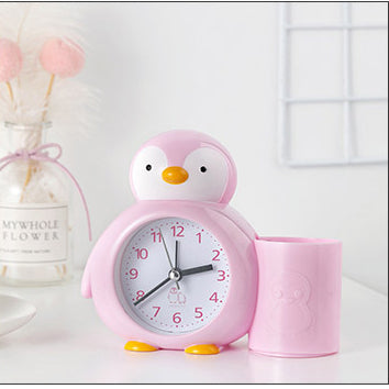 Cartoon penguin animal plastic alarm clock pencil holder