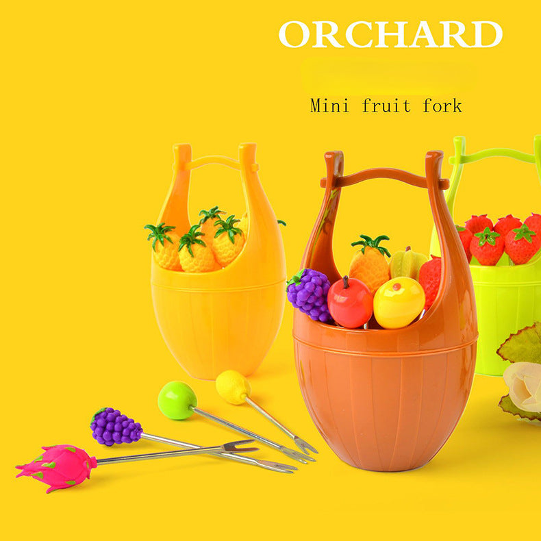 Creative mini barrel fruit fork set