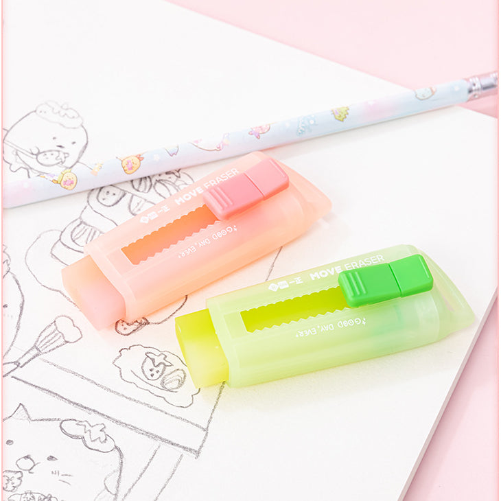 Fashionable colourful push-pull erasers (colours random)