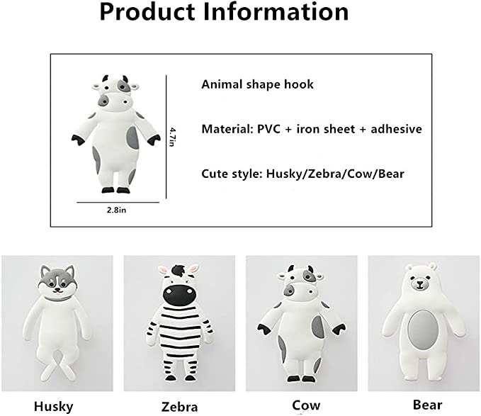 4 cute animal fridge stickers (bear+cow+zebra+dog)