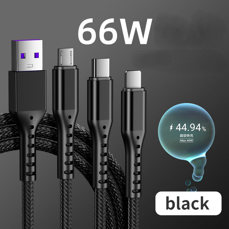 Three in one fast charging one drag three charging cable 5A multi-head nylon braided cable